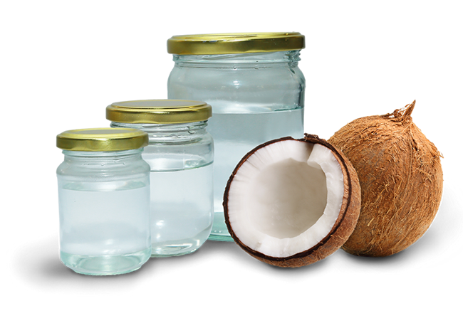 Cold-pressed virgin coconut oil in glass jars